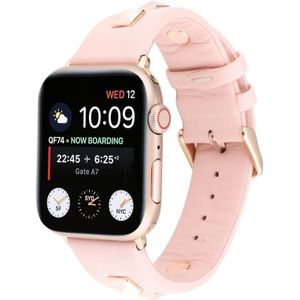 Enkele rij geklonken lederen horlogeband voor Apple Watch Ultra 49 mm / serie 8 & 7 45 mm / SE 2 & 6 & SE & 5 & 4 44 mm / 3 & 2 & 1 42 mm (roze rosé goud)