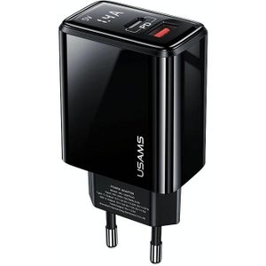 USAMS US-CC133 T40 PD + QC3.0 Ports Fast Charger Power Adapter with Digital Display  EU Plug