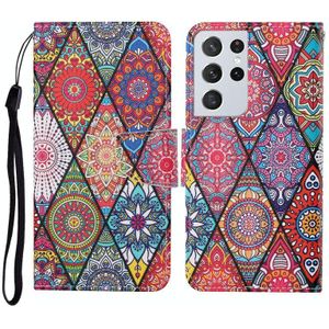 For Samsung Galaxy S21 Ultra 5G Colored Drawing Pattern Horizontal Flip Leather Case with Holder & Card Slots & Wallet & Lanyard(Rhombus Totem)