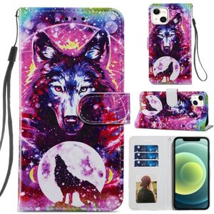 Geschilderd Patroon Horizontale Flip Lederen Case met Houder & Card Slots & Fotolijst voor iPhone 13 Mini (Wolf Totem)