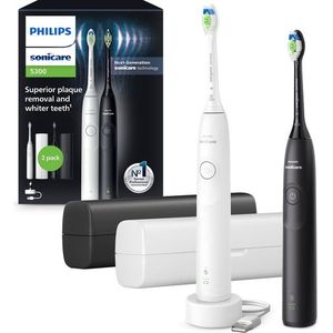 Philips Sonicare 5300 Series - Elektrische Tandenborstels - Wit & Zwart - Duopack- 2 reisetuis - Wit