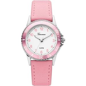Garonne kinderhorloge 27 mm metaal-leder zilverkleurig-roze KV20Q468