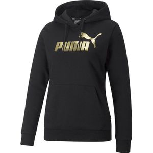 PUMA Maat XL  ESS+ Metallic Logo Hoodie FL Dames Trui - Zwart