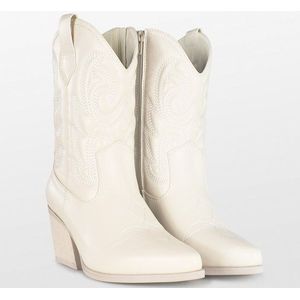 POSH by Poelman - JUUL Dames Western Enkel Laarzen - Off White - Imitatieleer