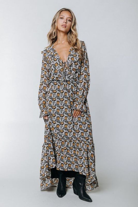 Colourful Rebel - maat M - Penny Paisley Flower Ruffle Maxi Dress