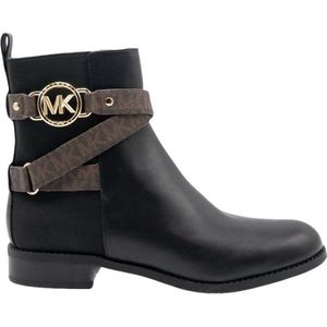 Michael Kors - Rory - Enkellaarsjes - Zwart - Riem met Bruine Logoprint