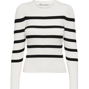 Only Maat - M - Trui Onlsally L/s Puff Pullover Knt Noos 15251029 Cloud Dancer/w. Black Dames