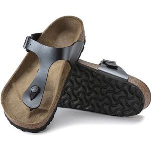 Birkenstock - Maat 40 - Gizeh Dames Slippers Metallic Black Birko-flor Regular-fit