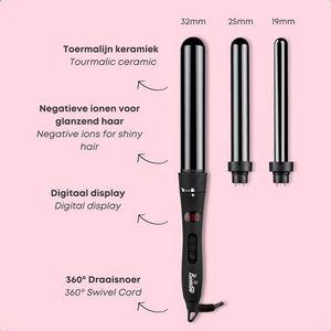 Magic 3 in 1 Krultang - Haarkruller - Zwart - Keramisch - Met 3 Opzetstukken