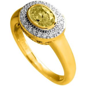 Diamonfire - Zilveren ring met steen Maat 17.5 - Geelgoudverguld - Ovale gele steen