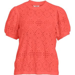Object Maat L T-shirt Objfeodora S/s Top Noos 23042043 Hot Coral Dames
