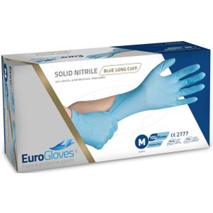 Eurogloves Handschoenen Solid-Nitrile Lange Manchet Blauw (100 stuks) -  M