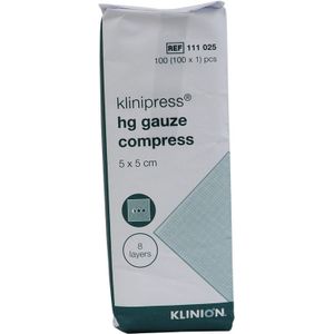 Klinion HG kompres niet steriel 5 x 5 cm (100 stuks) 8 laags