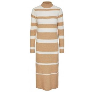 Pieces Sesilje Ls T-Neck Knit Dress Birch Stripes Nomad BEIGE M