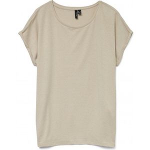 Vero Moda Vmlava Plain Ss Top Stripe Dark Oatmeal /Gold BEIGE M