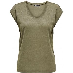 Only Onlsilvery S/s V-Neck Lurex Top Falcon Tone GOUD S