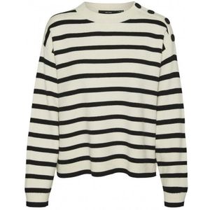 Vero Moda Vmsaba Ls O-Neck Button Stripe Pullover WIT L