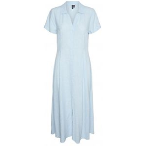 Vero Moda Vmlinn Ss 7/8 Volume Dress Solid Airy Blue BLAUW L