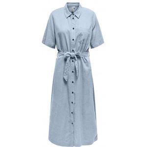 Only Onlcaro Ss Linen Belt Dress Cashmere Blue BLAUW L