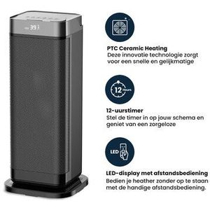 Luvego Elektrische Ventilator Kachel Heater - 2000W - Oscillatiefunctie - PTC keramisch - Met afstandsbediening en timer