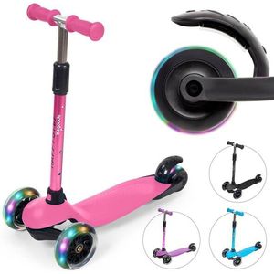 LifeGoods HappyStep - Kinderstep - Step 2-5 Jaar - 3 Lichtgevende LED Wielen - Hoogte Verstelbaar - Jongens/Meisjes - Roze