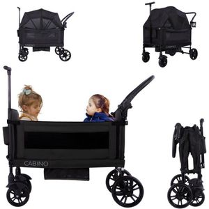 Cabino Waggie Bolderkar Opvouwbaar Met 2 Zitjes – Inclusief Duwstang, Trekbeugel & Drinkbeker – Max. 44 kg - Zwart