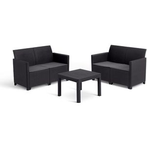 Keter Marie Essential Loungeset + Orlando tafel - 4 personen - Antraciet