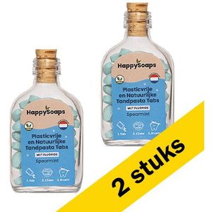 HappySoaps Tandpasta Tabs | Spearmint | Met fluoride (2 flessen - 124 tabs)