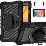 For Samsung Galaxy Tab A 8.0 2019 T290 360 Degree Rotation Contrast Color Shockproof Silicone + PC Case with Holder & Hand Grip Strap & Shoulder Strap(Black)