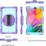 For Samsung Galaxy Tab A 10.1 2019 T515 360 Degree Rotation Contrast Color Shockproof Silicone + PC Case with Holder & Hand Grip Strap & Shoulder Strap(Purple + Mint Green)