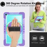 For Samsung Galaxy Tab A 10.1 2019 T515 360 Degree Rotation Contrast Color Shockproof Silicone + PC Case with Holder & Hand Grip Strap & Shoulder Strap(Purple + Mint Green)