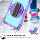 For Samsung Galaxy Tab A 10.1 2019 T515 360 Degree Rotation Contrast Color Shockproof Silicone + PC Case with Holder & Hand Grip Strap & Shoulder Strap(Purple + Mint Green)