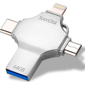 4 in 1 64GB USB 3.0 + 8 Pin + Mirco USB + USB-C / Type-C Dual-use Flash Drive with OTG Function