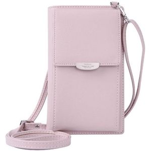 Summer Women Phone Shoulder Bag  PU Leather Money Wallet  Mini Chain Mobile Crossbody Bag(Pink)