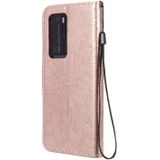 For Huawei P40 Pro Pressed Printing Sunflower Pattern Horizontal Flip PU Leather Case with Holder & Card Slots & Wallet & Lanyard(Rose Gold)