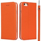 Litchi Texture Horizontal Flip Top Layer Cowhide Leather Case with Holder & Card Slots & Wallet & Strap & Wire Winder For iPhone 6 Plus & 6s Plus(Orange)