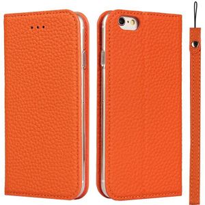 Litchi Texture Horizontal Flip Top Layer Cowhide Leather Case with Holder & Card Slots & Wallet & Strap & Wire Winder For iPhone 6 Plus & 6s Plus(Orange)
