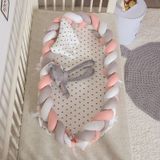 Cotton Woven Folding Portable Crib Bed Bionic Removable and Washable Manual Fence Three-dimensional Protective Crib(White blue pink)