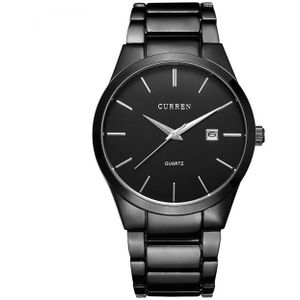 CURREN 8106 Fashion Business Calendar Waterproof Full Steel Quartz Watch(black case black face)