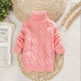 Pink Winter Children's Thick Solid Color Knit Bottoming Turtleneck Pullover Sweater  Height:22Size?130cm?