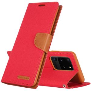 GOOSPERY CANVAS DIARY For Galaxy S20 Ultra Canvas Texture Horizontal Flip PU Leather Case  with Holder & Card Slots & Wallet(Red)