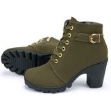 Fashion Square High Heels Solid Color Sneakers Women Snow Boots  Shoe Size:39(Green)