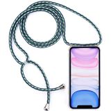 Four-Corner Anti-Fall Transparent TPU Mobile Phone Case With Lanyard for iPhone 11(Green White Blue)