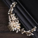 Golden Pearl Headband Tiaras Crystal Rhinestone Bridal Hair Combs Headpiece