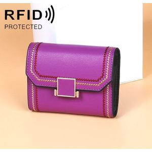 KB190 Cover Type Snap Button Cowhide Leather Organ Shape Multiple Card Slots Anti-magnetic RFID Wallet for Ladies(Purple)