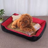 Dog Bone Pattern Big Soft Warm Kennel Pet Dog Cat Mat Blanket with Rattan Mat & Blanket Size: XXS  45×30×15cm (Black Red)