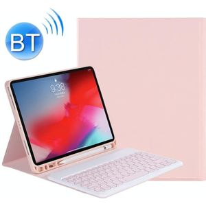 Y-C11B 2021 Detachable Candy Color Skin Texture Round Keycap Bluetooth Keyboard Leather Case with Pen Slot & Stand For iPad Pro 11 (2021)(Pink)