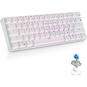 RK61 61 Keys Bluetooth / 2.4G Wireless / USB Wired Three Modes Blue Switch Tablet Mobile Gaming Mechanical Keyboard with RGB Backlight  Cable Length: 1.5m (White)