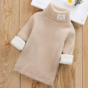 Plus Cashmere Style Letter Pattern Mink Cashmere Children Turtleneck Knitted Sweater (Color:Khaki Size:150cm)