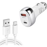 YSY-312PD QC3.0 18W USB + PD 20W USB-C / Type-C Car Charger with USB to USB-C / Type-C Data Cable(White)